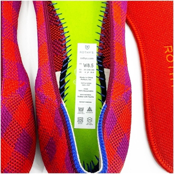 Rothy's The Square Pomegranate Gingham Ballet Flat Size W8.5 NWOB - Picture 8 of 11